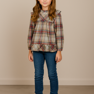 Blusa de algodón con volantes y cuadros para niña